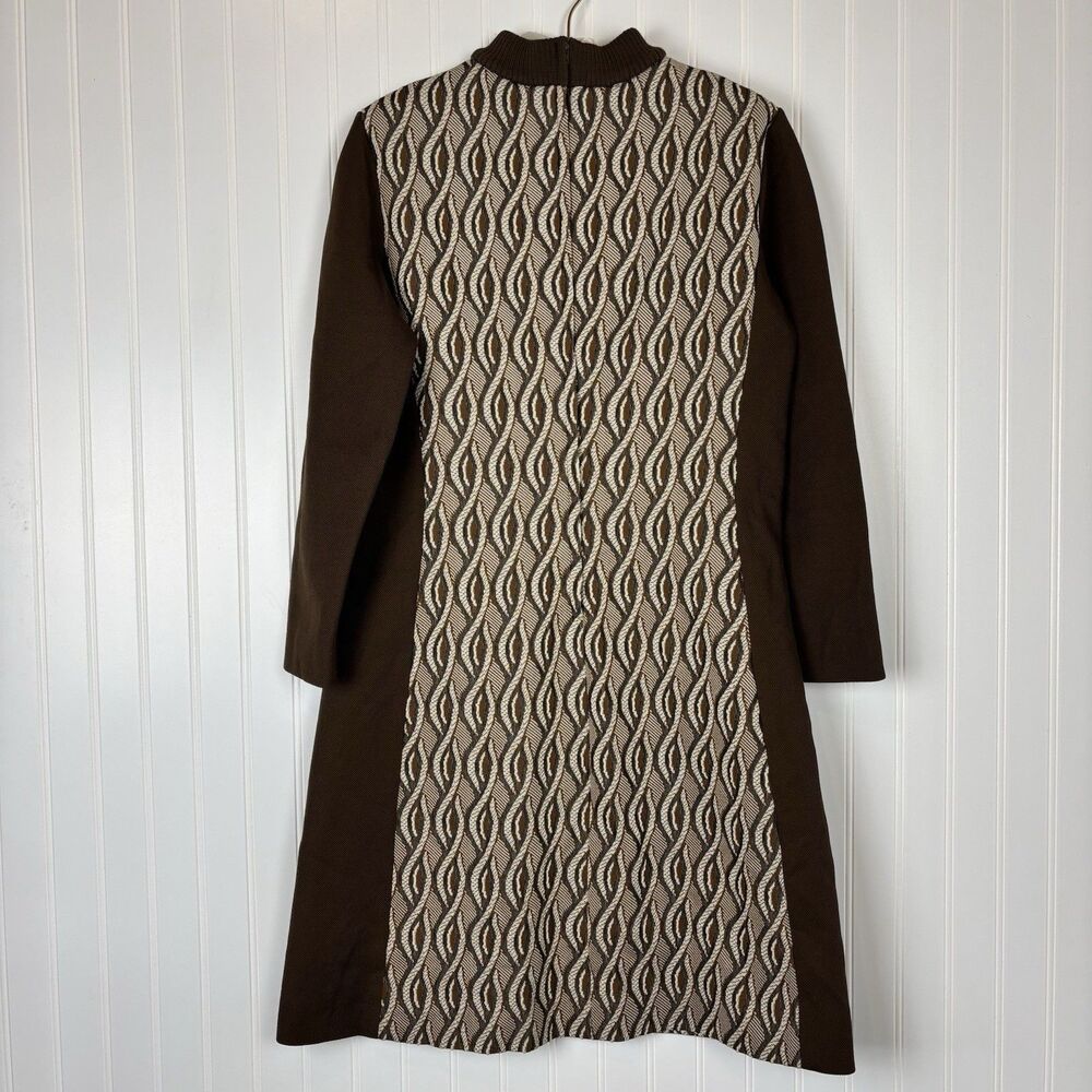 Vtg Womens Bleeker Street Brown Geometric Dress Sz 14 (M/L) Mod Mad Men Retro - Picture 2 of 16
